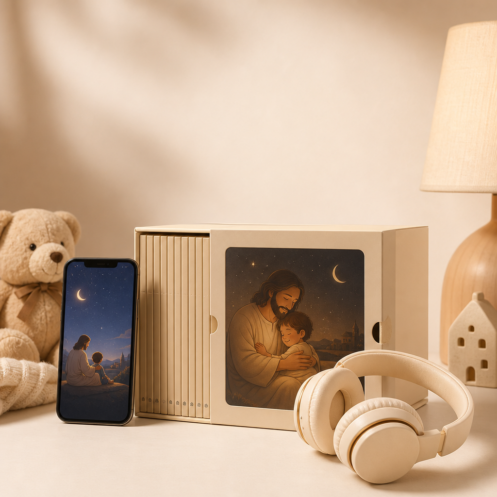 Kit Áudio Premium Noites com Deus em apresentação delicada para rotina noturna infantil